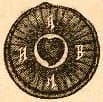The seal of the Asiatic Brothers of the Brilliant Mystery: a heart at the centre of a rayed disc, the initials H A B M around it. It heads the fraternity's page.