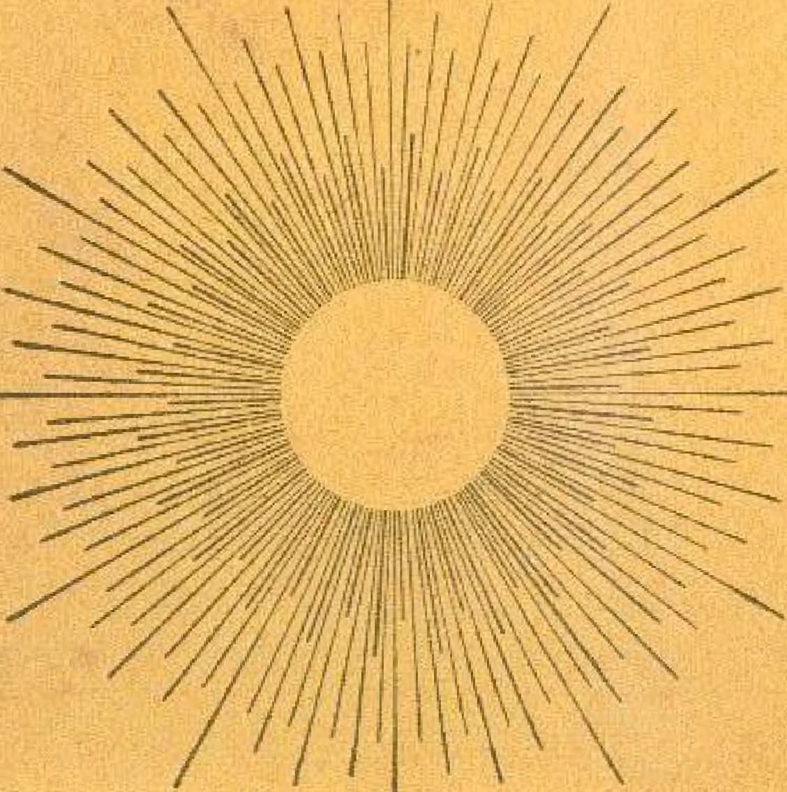 El emblema solar de la portada: disco macizo que lanza rayos finos hasta el borde del campo — insignia de la revista desde su primer número.
