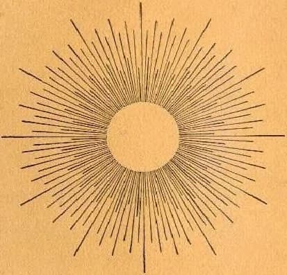 El emblema solar de la portada: disco macizo que lanza rayos finos hasta el borde del campo — insignia de la revista desde su primer número.
