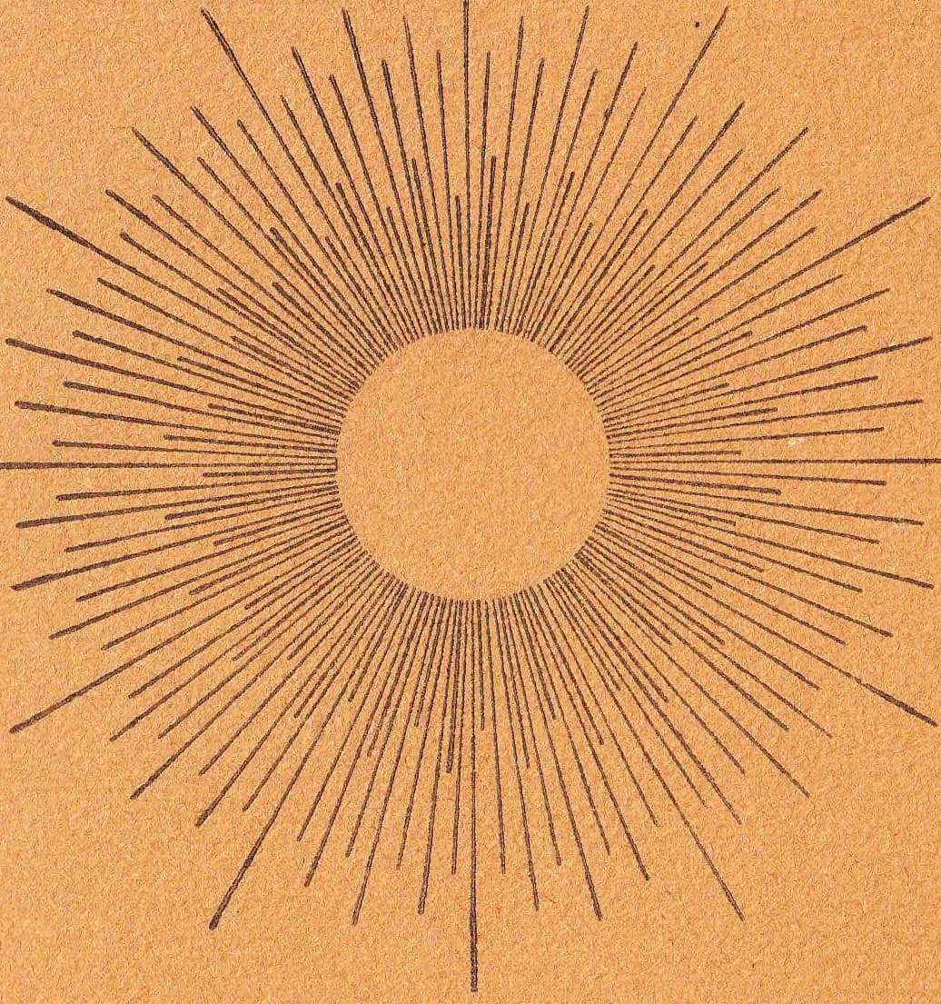 The sunburst device of the front cover: a reserved disc, uninked, throwing fine rays to the edge of the field — the review's emblem since its first number.